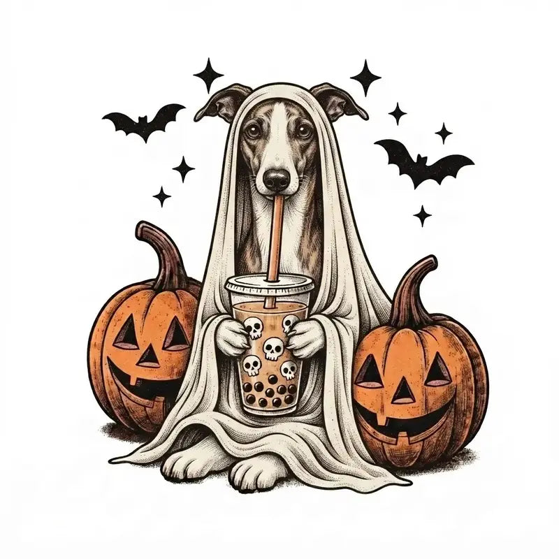 Comfort Colors® Custom Ghost & Boba Tea Halloween Dog T-Shirt – Spooky Season Bubble Tea Graphic Tee, Cute Ghost Dog Unisex Top & Gift