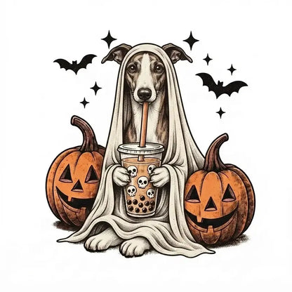 Comfort Colors® Custom Ghost & Boba Tea Halloween Dog T-Shirt – Spooky Season Bubble Tea Graphic Tee, Cute Ghost Dog Unisex Top & Gift