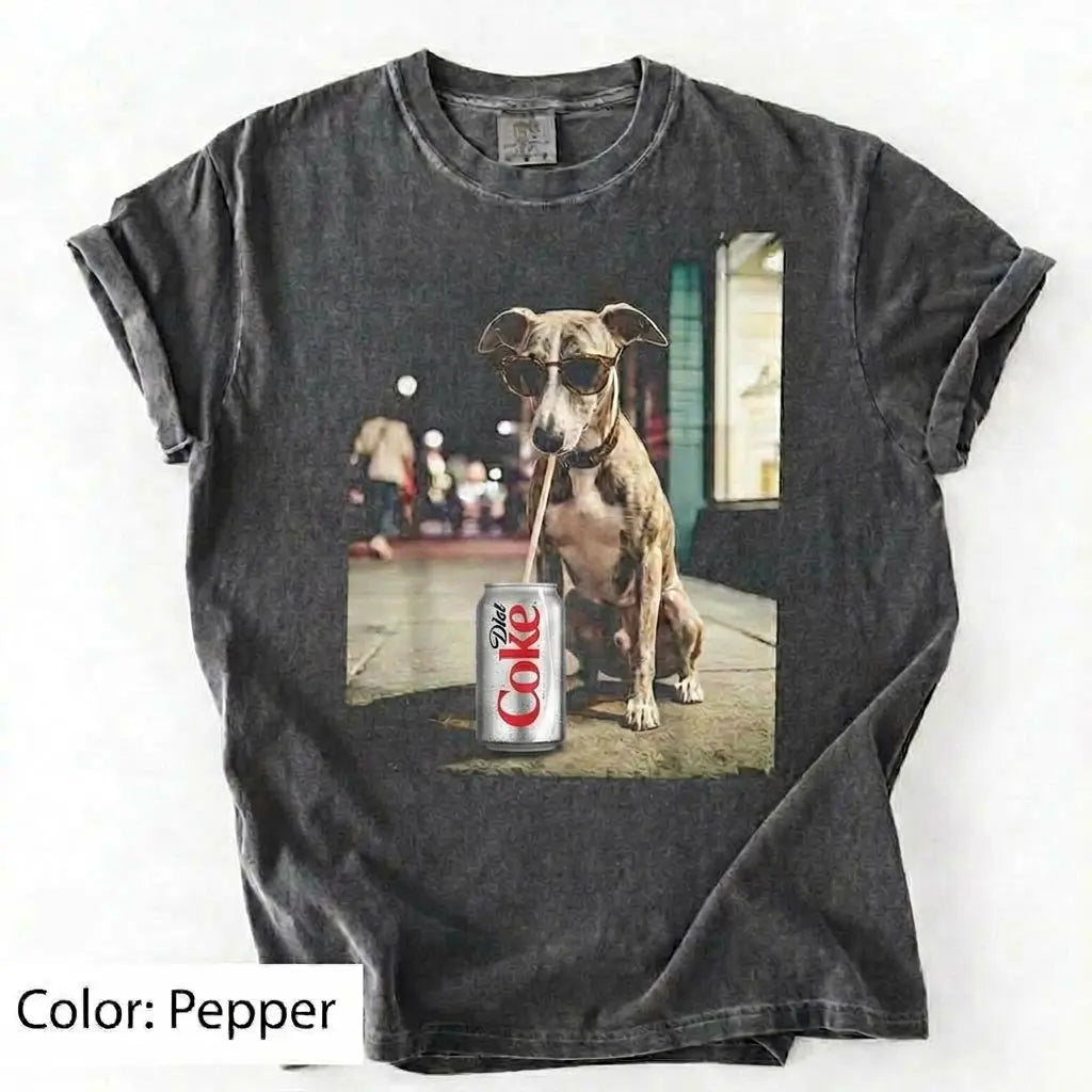 Comfort Colors® Dog Breeds Drinking Diet Coke T-Shirt – Funny Dog Dad Soda Lover Graphic Tee, Aesthetic Retro Puppy Animal Meme Shirt, Cute Pet Gift