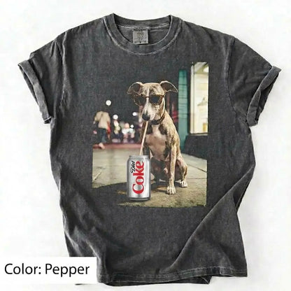 Comfort Colors® Dog Breeds Drinking Diet Coke T-Shirt – Funny Dog Dad Soda Lover Graphic Tee, Aesthetic Retro Puppy Animal Meme Shirt, Cute Pet Gift