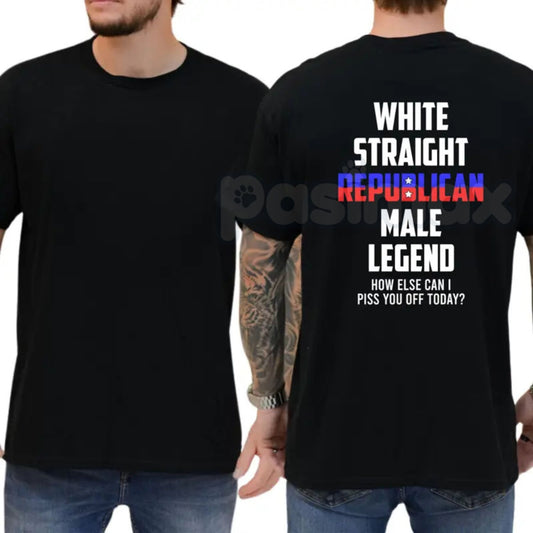 "White Straight Republican Male Legend" T-Shirt – Bold Identity Graphic Tee, Premium 100% Cotton Conservative Menswear, Soft Lived-In Heavyweight Heritage Shirt, Made in USA-Pasimax