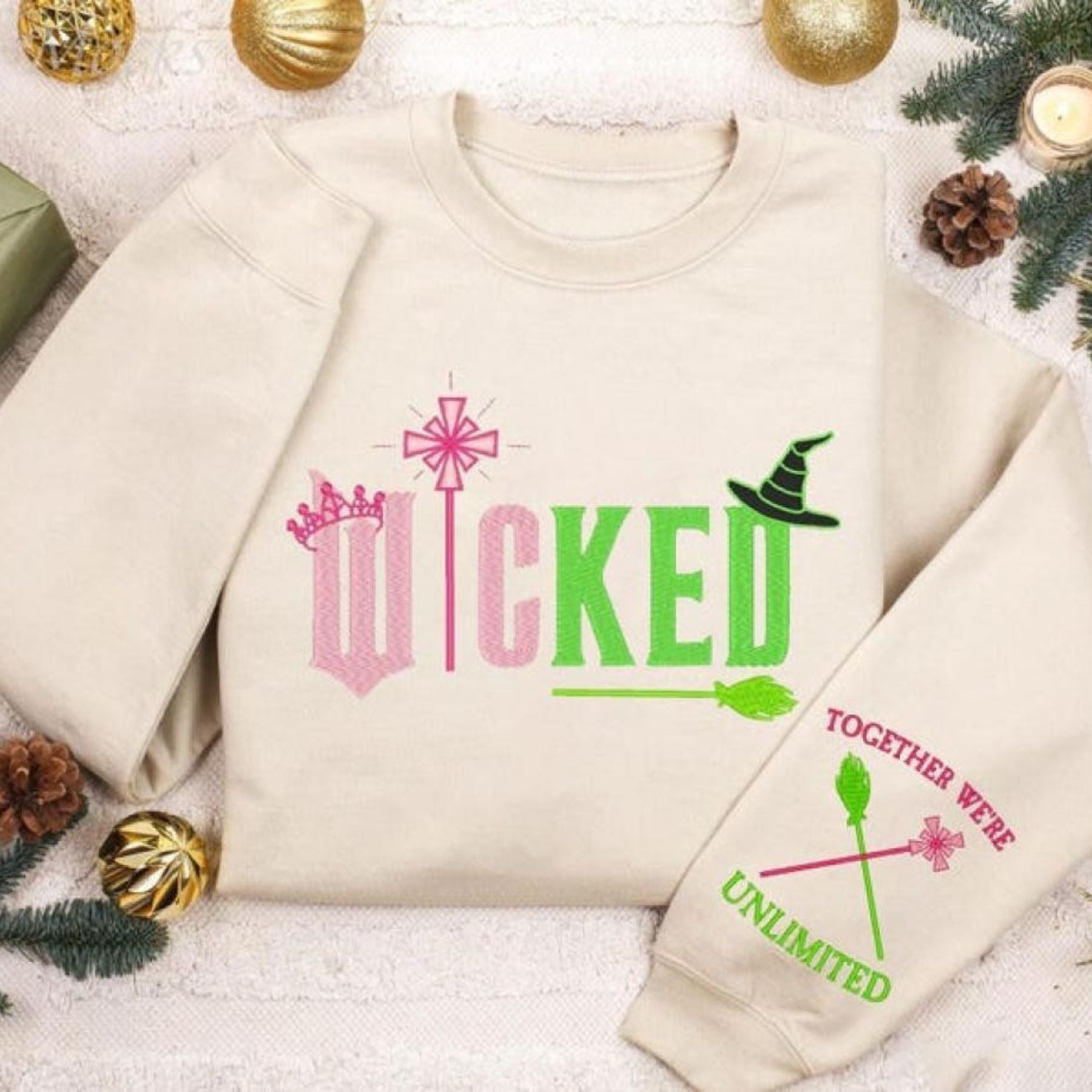 Wicked Embroidery Sweatshirt - Together We're Unlimited, Elphaba & Glinda Fan Apparel-Pasimax