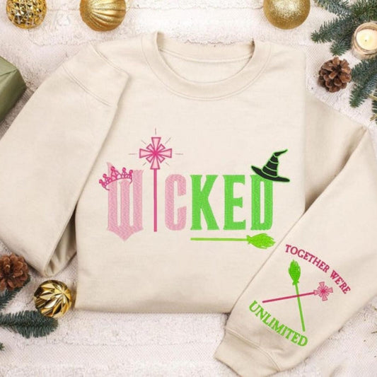 Wicked Embroidery Sweatshirt - Together We're Unlimited, Elphaba & Glinda Fan Apparel-Pasimax