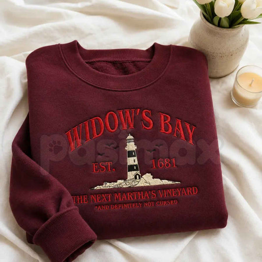 Widow's Bay Tourist Embroidered Sweatshirt – Vintage Haunted Town Travel Pullover-Pasimax