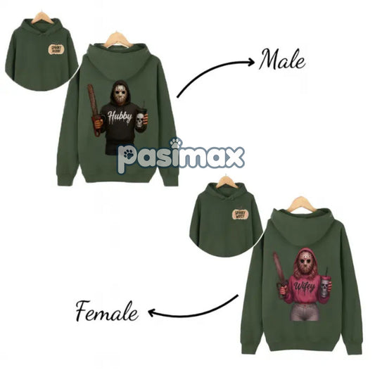 Wifey & Hubby Jason Hoodie – Halloween Couple Outfits, Spooky Wife Husband Pullover-Pasimax