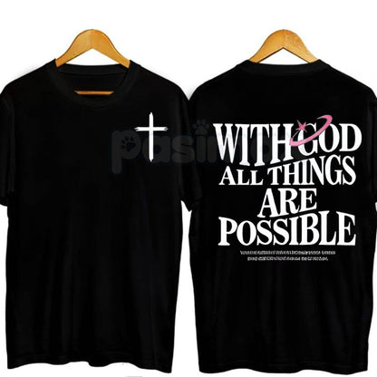 "With God All Things Are Possible" Men's Christian T-Shirt - Bible Verse Matthew 19:26 Graphic Tee, Premium 100% Cotton Scripture Top, Inspirational Religious Gift for Him, Faith-Based Men's Fashion, Soft Lived-In Christian Apparel-Pasimax