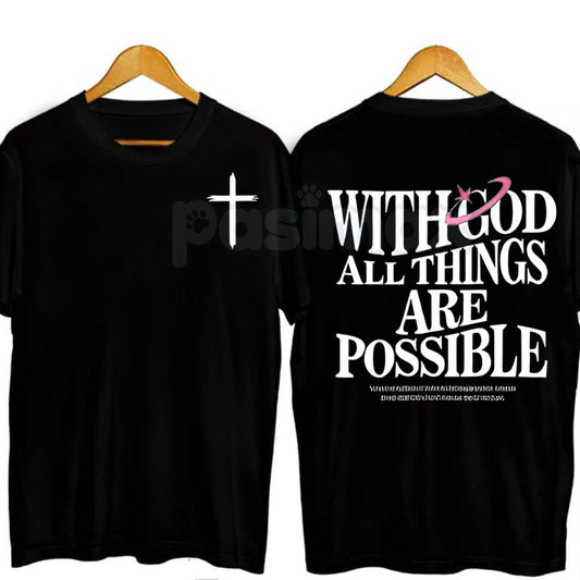 "With God All Things Are Possible" Men's Christian T-Shirt - Bible Verse Matthew 19:26 Graphic Tee, Premium 100% Cotton Scripture Top, Inspirational Religious Gift for Him, Faith-Based Men's Fashion, Soft Lived-In Christian Apparel-Pasimax