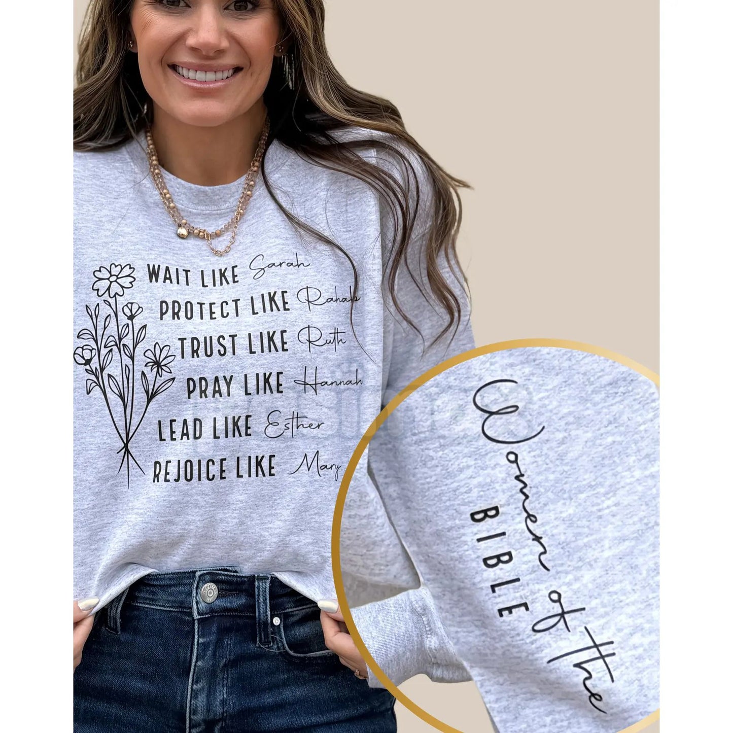 Women of the Bible Sweatshirt | Biblical Heroines Names Crewneck | Christian Woman Heritage Jumper | Aesthetic Faith Based Gift | Religious Femininity Pullover-Pasimax