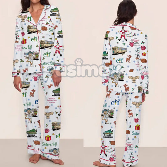 Women's Christmas Pajama Set - Elegant Long Sleeve Top & Pants, Comfortable Home Wear for Fall Winter & Holiday Gift-Pasimax