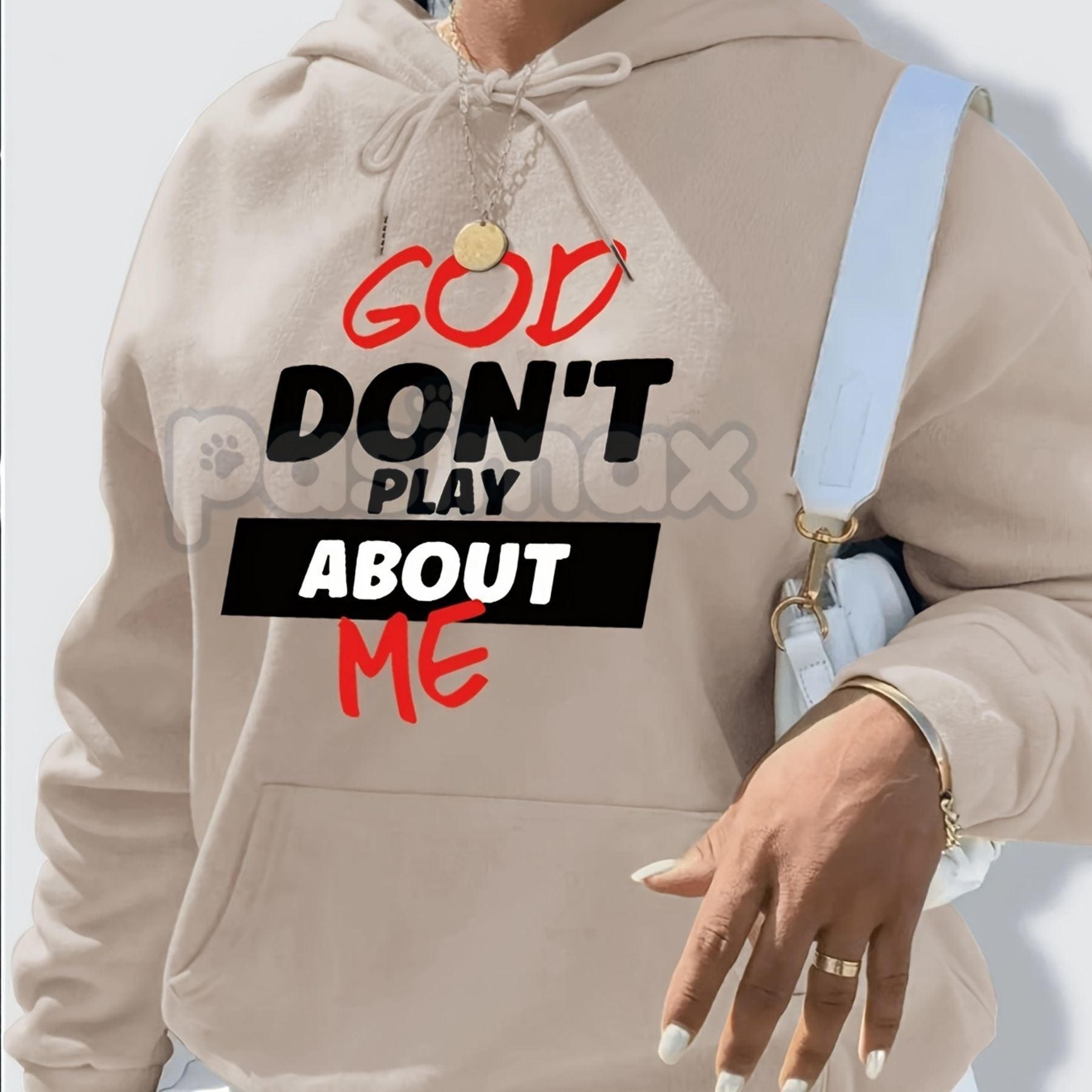 Women's Front Slogan Letter Print Hooded Sweatshirt – Casual Graphic Pullover, Trendy Statement Hoodie-Pasimax