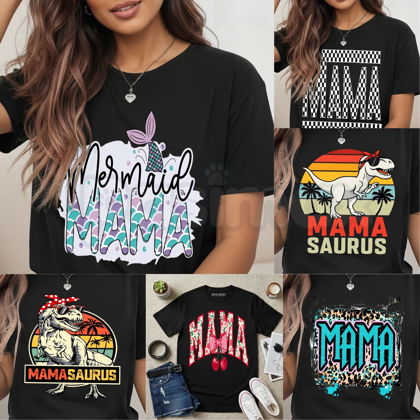 Women’s "MAMA" Print T-Shirt – Fashion Casual Round Neck Graphic Tee, Premium 100% Cotton Minimalist Motherhood Top, Soft Lived-In Heavyweight Stylish Mama Shirt, Made in USA-Pasimax
