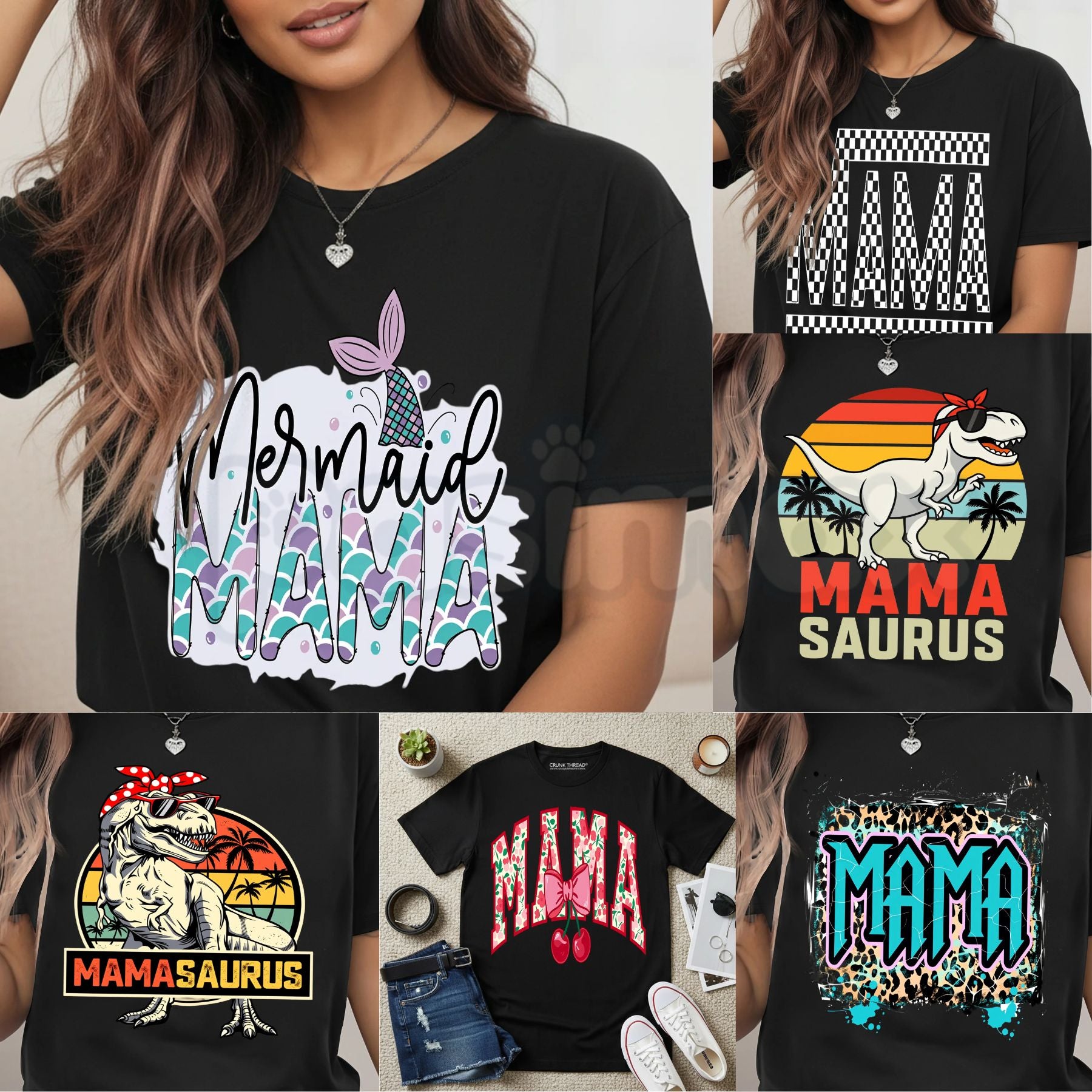Women’s "MAMA" Print T-Shirt – Fashion Casual Round Neck Graphic Tee, Premium 100% Cotton Minimalist Motherhood Top, Soft Lived-In Heavyweight Stylish Mama Shirt, Made in USA-Pasimax