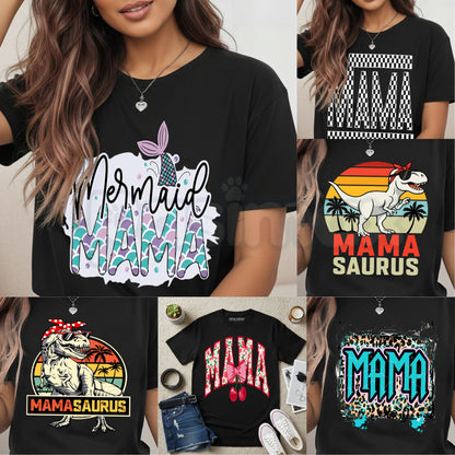 Women’s "MAMA" Print T-Shirt – Fashion Casual Round Neck Graphic Tee, Premium 100% Cotton Minimalist Motherhood Top, Soft Lived-In Heavyweight Stylish Mama Shirt, Made in USA-Pasimax