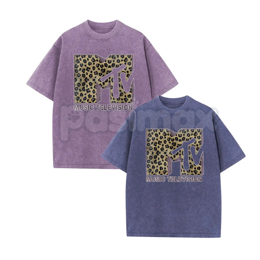 Women’s MTV Classic Leopard Print T-Shirt – Bold Animal Print Logo Graphic Tee, Lightweight Vintage Washed Cotton Top-Pasimax