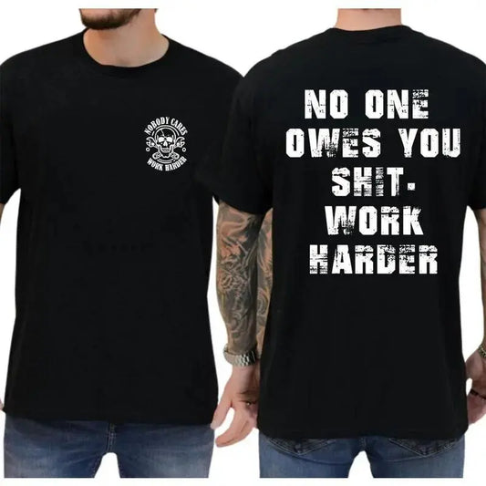 Work Harder Skull T-Shirt – Gritty Relentless Hustle Unisex Cotton Graphic Tee-Pasimax
