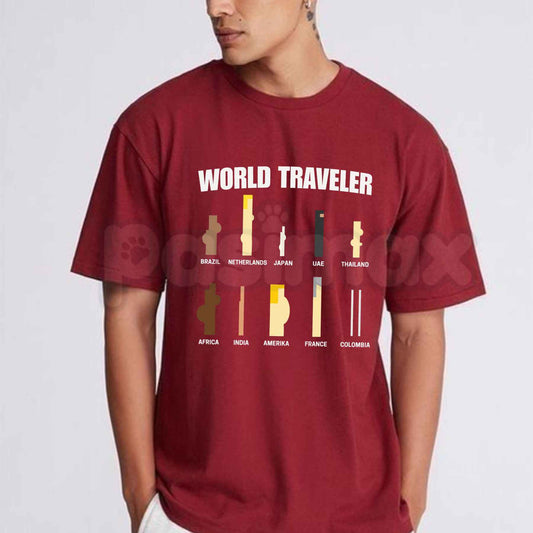 World Traveler Graphic Tee – Wanderlust Explorer Shirt, Vintage Map Compass Unisex Cotton T-Shirt for Men & Women-Pasimax