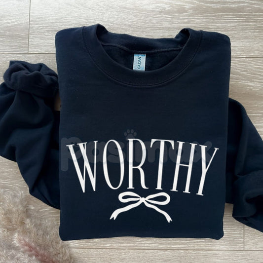 Worthy Sweatshirt | Minimalist Mental Health Affirmation Crewneck | Self Love Aesthetic Jumper | Positive Quote Gift for Her | Soft Girl Style Empowered Pullover-Pasimax