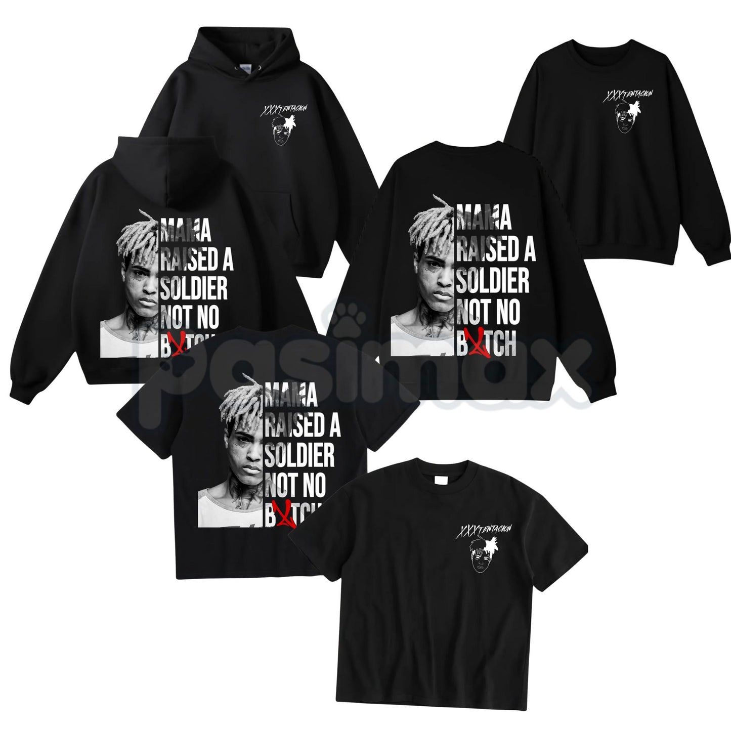 XXXTentacion Hoodie – Mama Raised A Soldier Shirt, Vintage Rapper 2-Sided Graphic T-Shirt & Sweatshirt-Pasimax