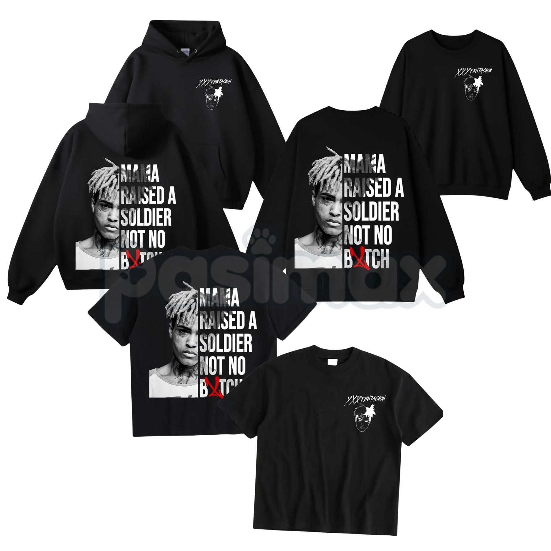XXXTentacion Hoodie – Mama Raised A Soldier Shirt, Vintage Rapper 2-Sided Graphic T-Shirt & Sweatshirt-Pasimax