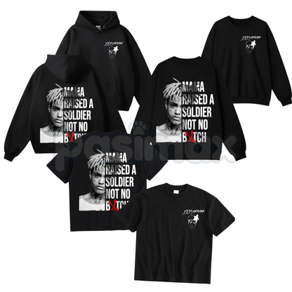 XXXTentacion Hoodie – Mama Raised A Soldier Shirt, Vintage Rapper 2-Sided Graphic T-Shirt & Sweatshirt-Pasimax