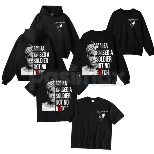 XXXTentacion Hoodie – Mama Raised A Soldier Shirt, Vintage Rapper 2-Sided Graphic T-Shirt & Sweatshirt-Pasimax