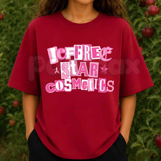 Y2K Pink Cutout Letters Jeffree Star Cosmetics T-Shirt – Unisex Cotton Graphic Tee-Pasimax