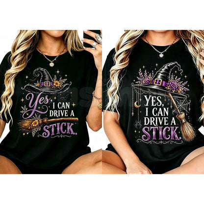 Yes I Can Drive A Stick Witch T-Shirt – Funny Halloween Broomstick Unisex Cotton Tee-Pasimax