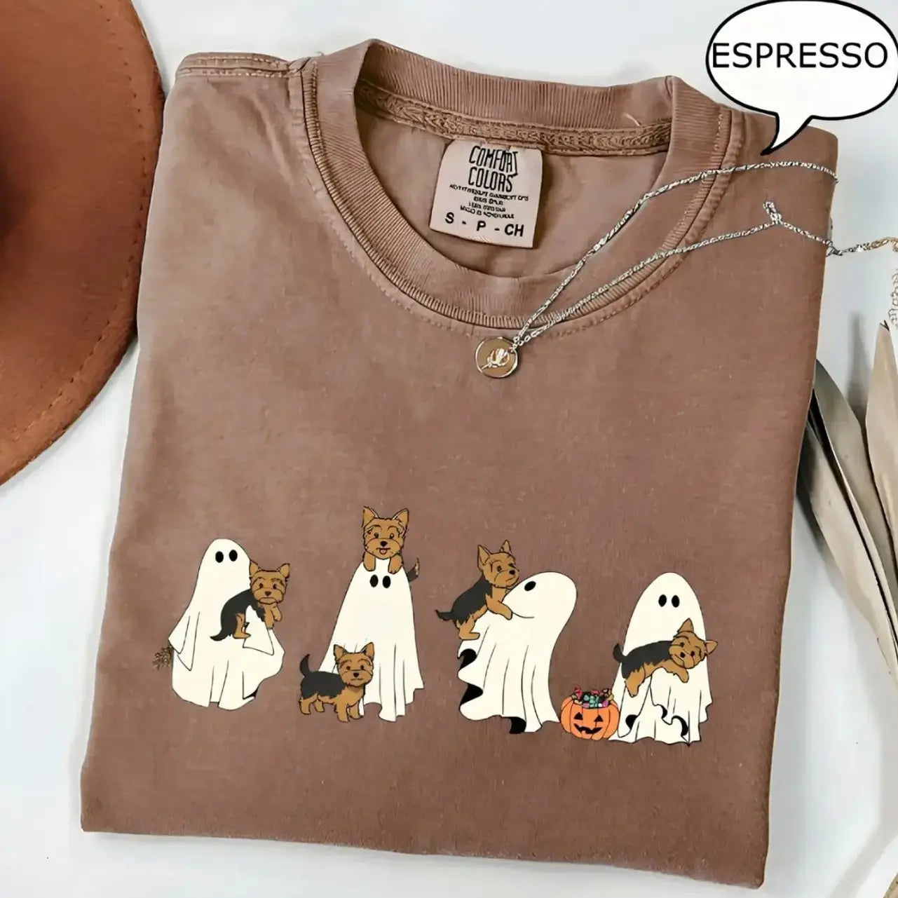 Comfort Colors® Custom Dog Halloween T-Shirt – Breeds Available Ghost Boba Tea Funny Pet Graphic Tee, Spooky Dog Lover Unisex Top