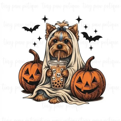 Comfort Colors® Custom Ghost & Boba Tea Halloween Dog T-Shirt – Spooky Season Bubble Tea Graphic Tee, Cute Ghost Dog Unisex Top & Gift