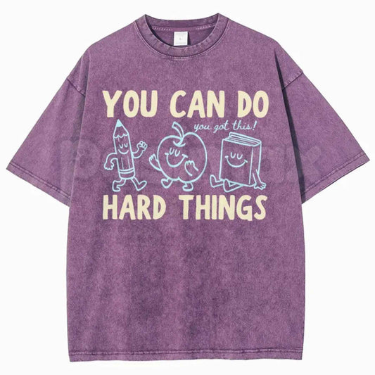 You Can Do Hard Things Shirt – Cute Retro Doodles You Got This Motivational Teacher Tee, Vintage Washed Lightweight Cotton Unisex Graphic Top-Pasimax