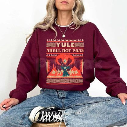 'Yule Shall Not Pass' Heavy Metal Sweatshirt | Balrog Death Metal Font LOTR Ugly Christmas Sweater-Pasimax