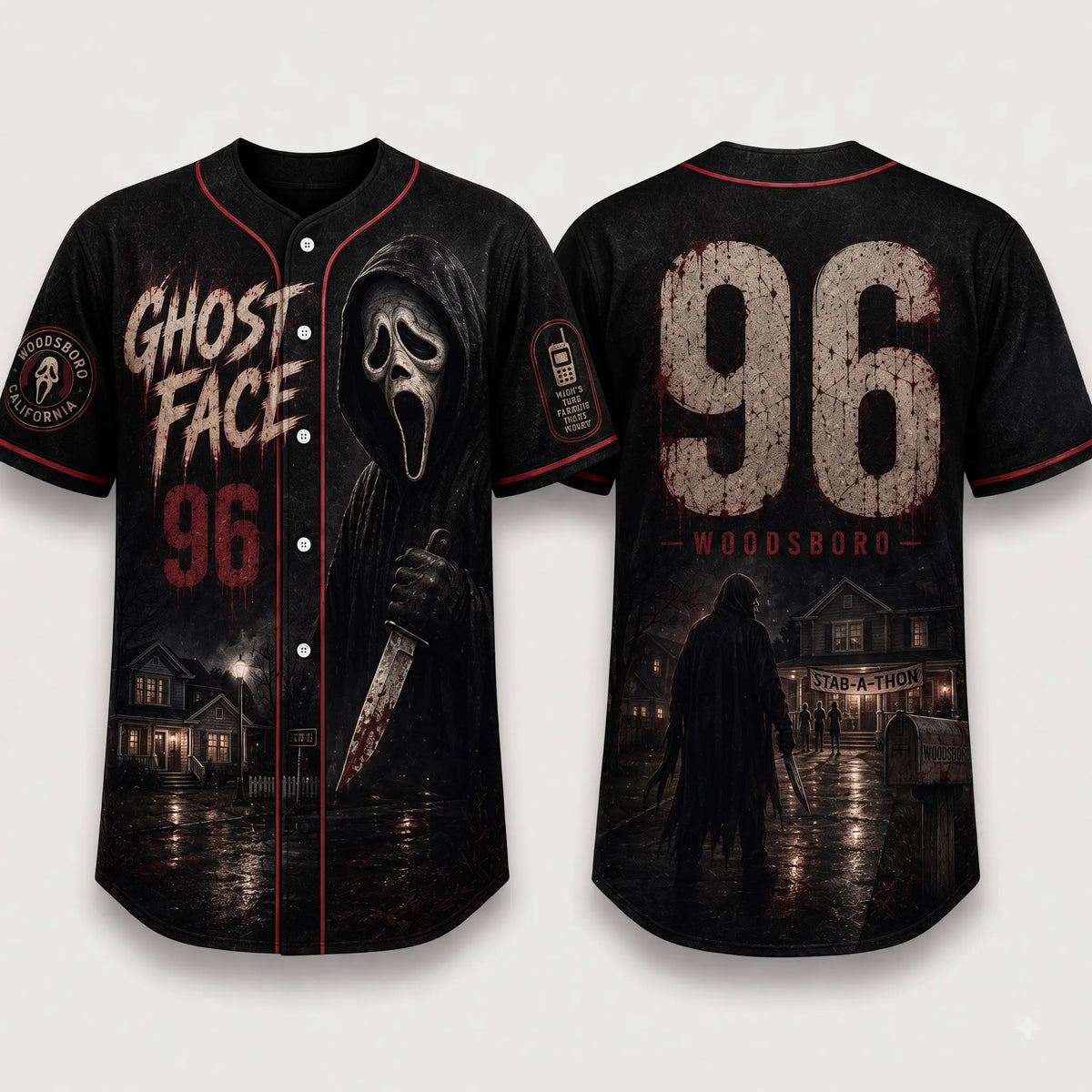 Horror Slasher Baseball Jersey – Gothic Halloween Button Front Shirt & Dark Character Graphic Top