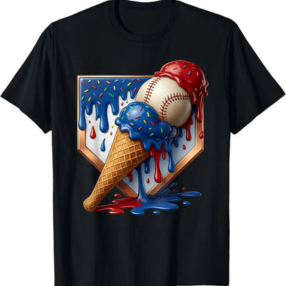 Baseball Drip Patriotic Ice Cream US Flag T-Shirt – Funny 4th of July Sports Graphic Tee
