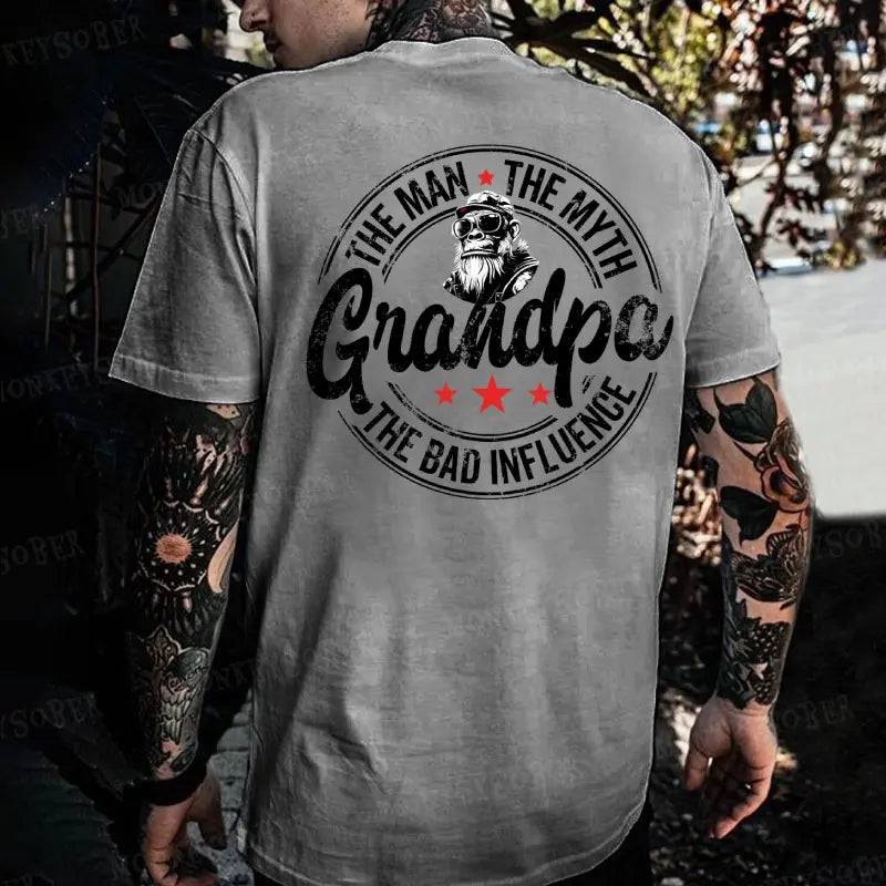 "The Man The Myth Grandpa The Bad Influence" T-Shirt – Funny Monkey Graphic Tee