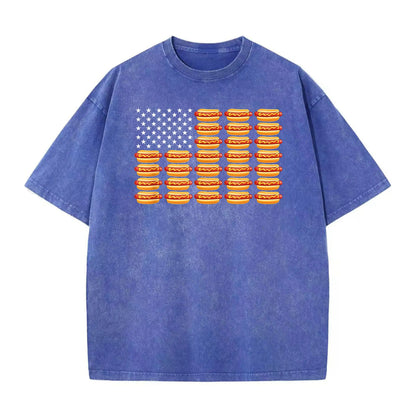 Funny July 4th Hot Dog T-Shirt – Retro American Flag Patriotic Summer BBQ Tee, Vintage Washed Lightweight Cotton Glizzy Freedom Top