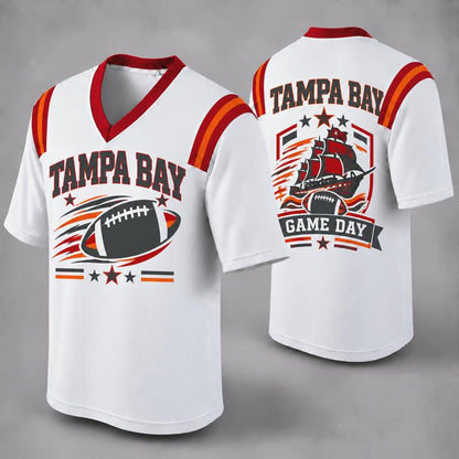 32 Team Styles Available, Unisex American Football Fan Jersey, White V-Neck Mesh Game Day Shirt