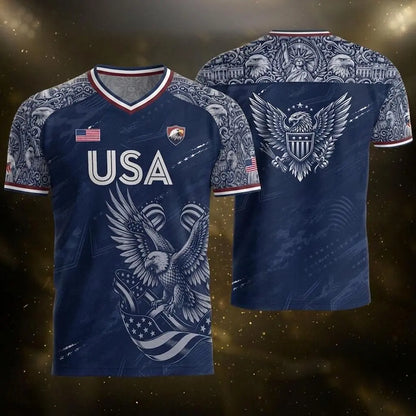 2026 America Soccer Jersey for Men – USA Football Fan Shirt, Quick-Drying V-Neck Casual Sportswear