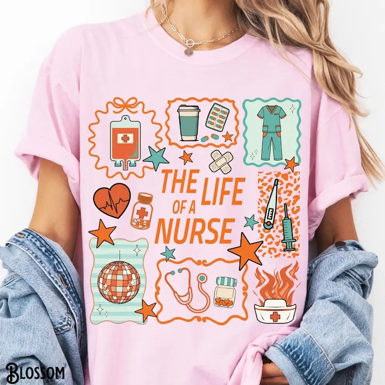Comfort Colors® 'The Life of a Nurse' T-Shirt – Nursing Doodle Tee, RN Appreciation Gift, Funny Music Lover Shirt