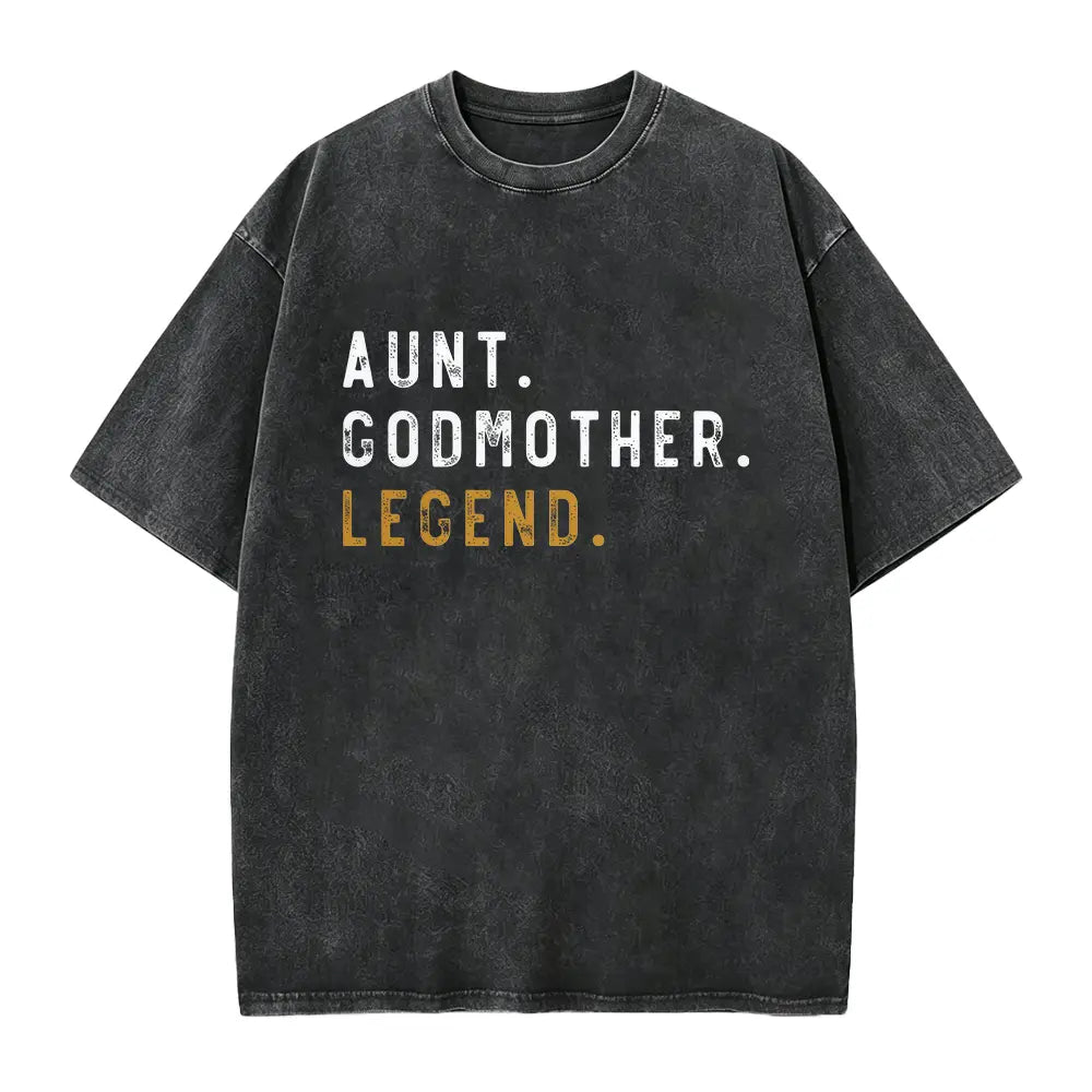 Aunt Godmother Legend T-Shirt – Retro Blessed Family Graphic Tee, Vintage Washed Lightweight Cotton Unisex Auntie Gift Top