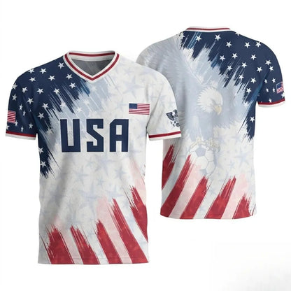 2026 America Soccer Jersey for Men – USA Football Fan Shirt, Quick-Drying V-Neck Casual Sportswear