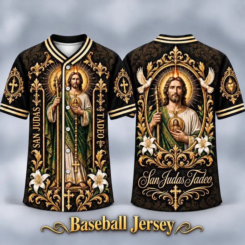 (Pre Order) San Judas Tadeo V-Neck T-Shirt & Baseball Jersey – Religious St. Jude Thaddeus Faith Shirt