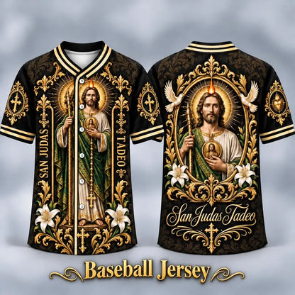 (Pre Order) San Judas Tadeo V-Neck T-Shirt & Baseball Jersey – Religious St. Jude Thaddeus Faith Shirt
