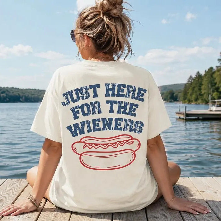 Comfort Colors® "Just Here For The Wieners" T-Shirt – Funny Grill Master Hot Dog Graphic Tee, Retro Aesthetic Sarcastic 4th of July BBQ Party Top