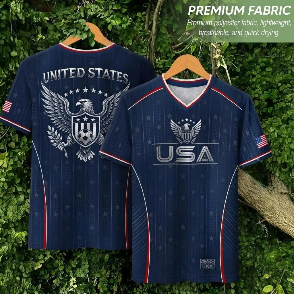 2026 America Soccer Jersey for Men – USA Football Fan Shirt, Quick-Drying V-Neck Casual Sportswear