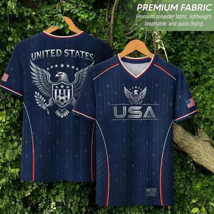 2026 America Soccer Jersey for Men – USA Football Fan Shirt, Quick-Drying V-Neck Casual Sportswear