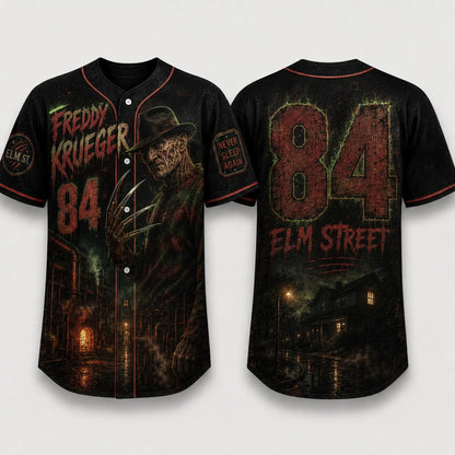 Horror Slasher Baseball Jersey – Gothic Halloween Button Front Shirt & Dark Character Graphic Top