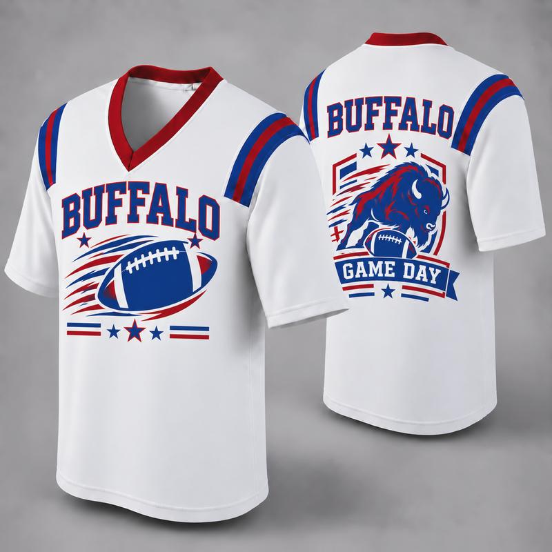 32 Team Styles Available, Unisex American Football Fan Jersey, White V-Neck Mesh Game Day Shirt
