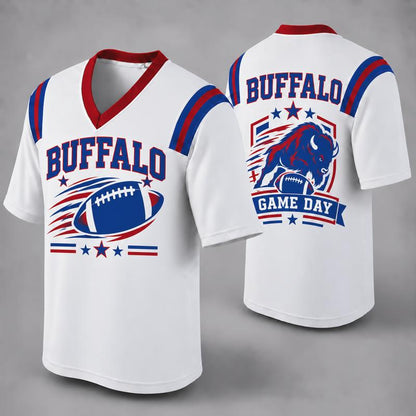 32 Team Styles Available, Unisex American Football Fan Jersey, White V-Neck Mesh Game Day Shirt