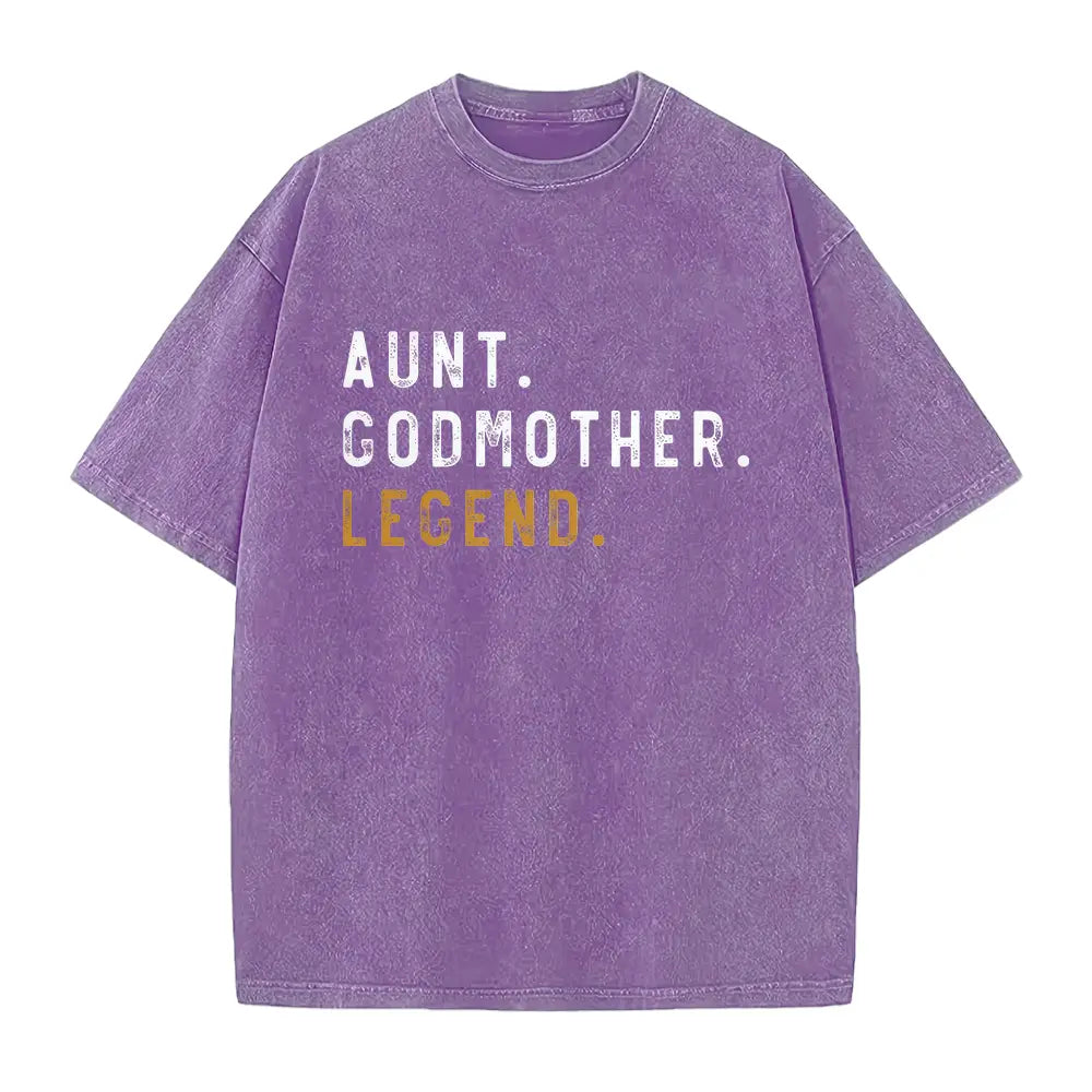 Aunt Godmother Legend T-Shirt – Retro Blessed Family Graphic Tee, Vintage Washed Lightweight Cotton Unisex Auntie Gift Top