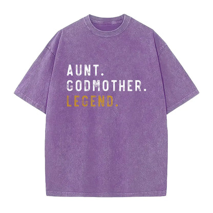 Aunt Godmother Legend T-Shirt – Retro Blessed Family Graphic Tee, Vintage Washed Lightweight Cotton Unisex Auntie Gift Top
